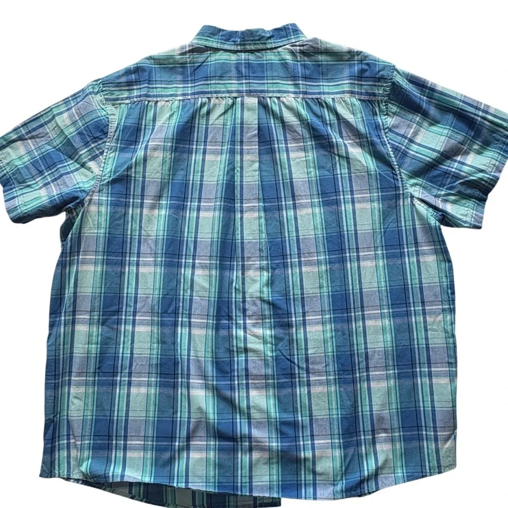 US Polo Assn Mens 2XL Blue Teal Plaid Short Sleeve Button Down Shirt Classic Fit